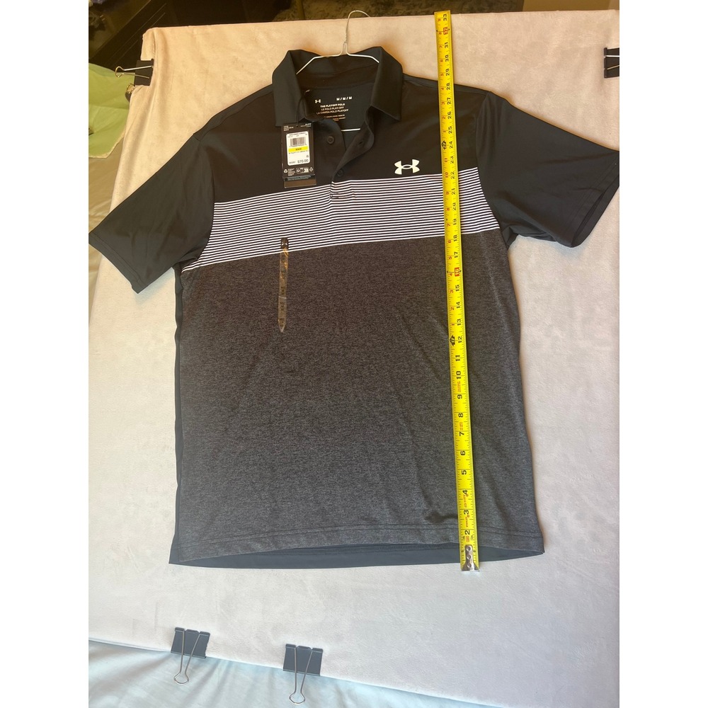 Under Armour Mens Playoff 2.0 Lowround Polo Black Gray Striped Shirt 1383161 New
